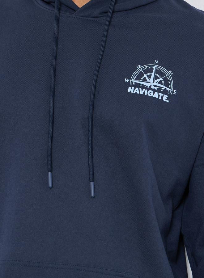 Styli Navy Blue Graphic Print Relaxed Fit Hoodie - Image 4