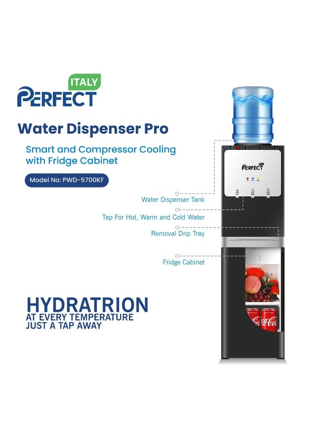 برفكت موزع مياه بتحميل علوي مع خزانة ثلاجة، مياه ساخنة وعادية وباردة، قفل أمان للأطفال، خزان من الفولاذ المقاوم للصدأ مع صينية تنقيط قابلة للإزالة، مثالي للاستخدام في المنزل والمكتب، ضمان لمدة عامين - Image 2