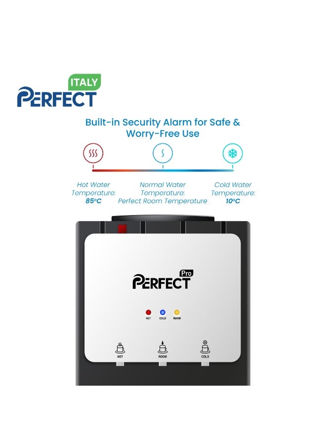 برفكت موزع مياه بتحميل علوي مع خزانة ثلاجة، مياه ساخنة وعادية وباردة، قفل أمان للأطفال، خزان من الفولاذ المقاوم للصدأ مع صينية تنقيط قابلة للإزالة، مثالي للاستخدام في المنزل والمكتب، ضمان لمدة عامين - Image 3
