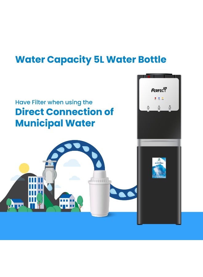 برفكت موزع مياه بتحميل علوي مع خزانة ثلاجة، مياه ساخنة وعادية وباردة، قفل أمان للأطفال، خزان من الفولاذ المقاوم للصدأ مع صينية تنقيط قابلة للإزالة، مثالي للاستخدام في المنزل والمكتب، ضمان لمدة عامين - Image 5