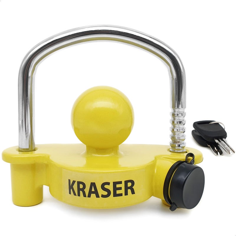 KRASER KR815 Anti-theft Caravan Trailer Lock, Universal, Maximum Visibility, Tow Hook Locking, Resistant, Hitch Bar Ball, Couplers Security Lock, Adjustable - Image 1