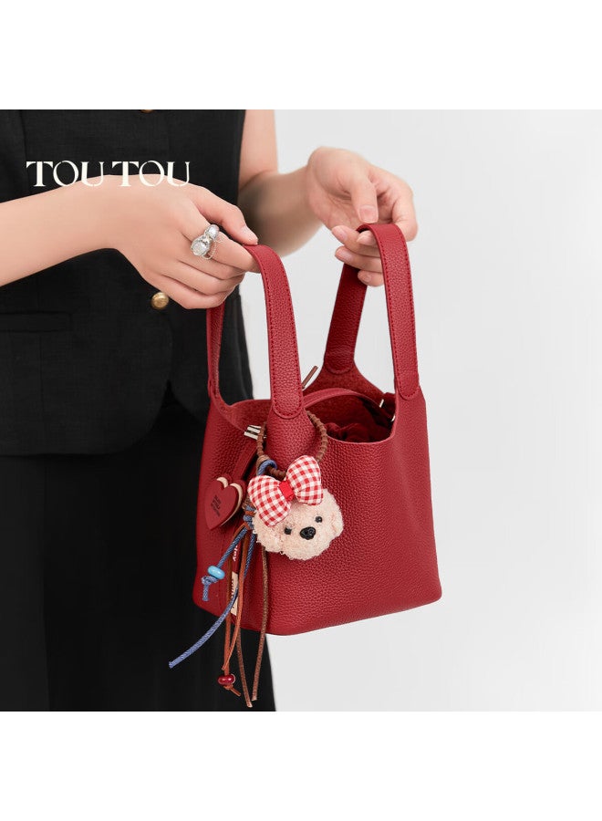 Toutou Women's Handbag Bucket Bag Top-grain Leather Basket-shaped Bag Zodiac Year Red Shoulder Crossbody Bag Birthday Gift For Best Friends - Image 1