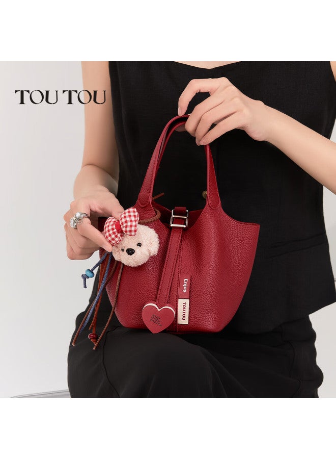 Toutou Women's Handbag Bucket Bag Top-grain Leather Basket-shaped Bag Zodiac Year Red Shoulder Crossbody Bag Birthday Gift For Best Friends - Image 2