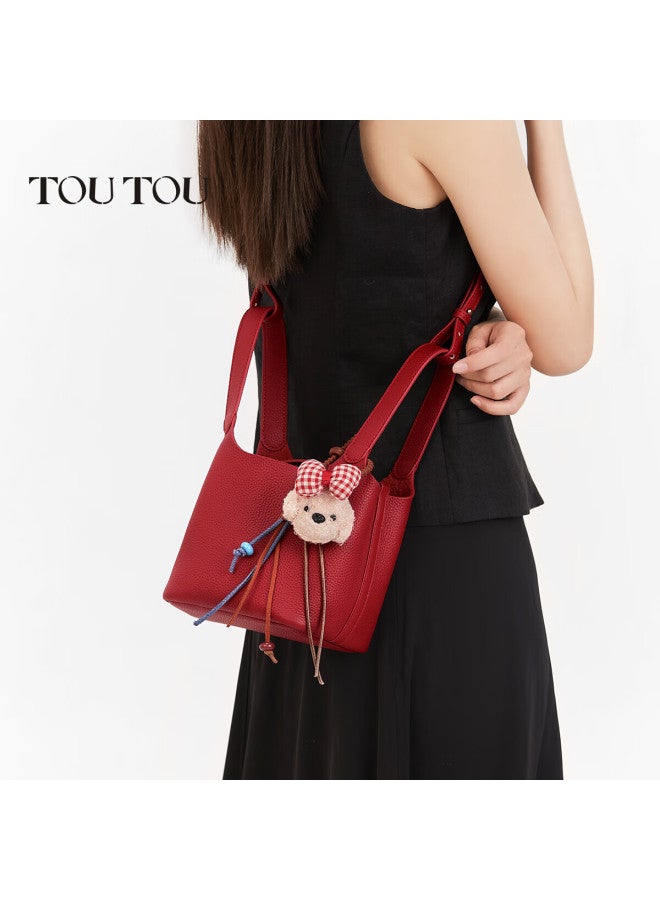 Toutou Women's Handbag Bucket Bag Top-grain Leather Basket-shaped Bag Zodiac Year Red Shoulder Crossbody Bag Birthday Gift For Best Friends - Image 4