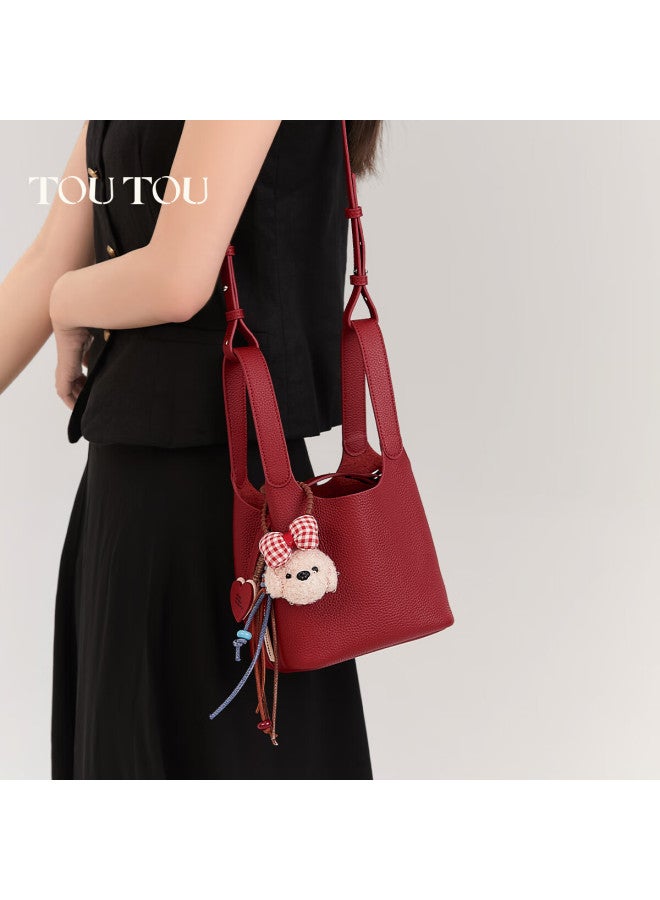 Toutou Women's Handbag Bucket Bag Top-grain Leather Basket-shaped Bag Zodiac Year Red Shoulder Crossbody Bag Birthday Gift For Best Friends - Image 3