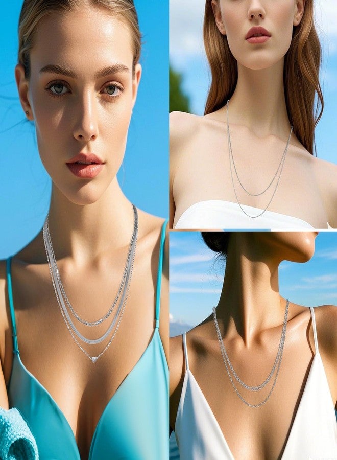 Gvhntk Silver Jewelry Set for Women Layered Bracelets Ball Dangle Hoop Earrings Stackable Knuckle Rings Set Dainty Adjustable Necklaces Valentine Anniversary Trendy Party Costume Accessories Jewelry (Fashionable) - Image 3