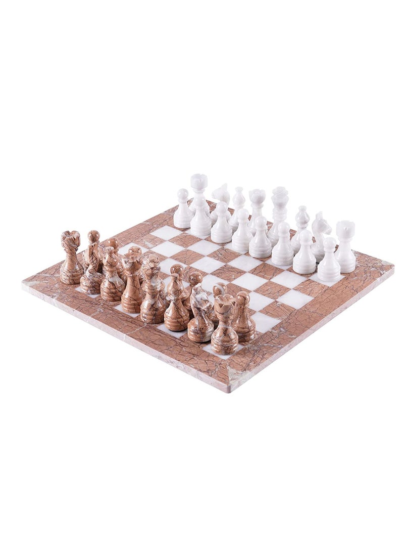 RADICALn Marble Chess Set 15 Inches Marinara & White Handmade Chess Game Sets for Adults - Board Game 2 Player - 1 Chess Board & 32 Chess Pieces - Image 1