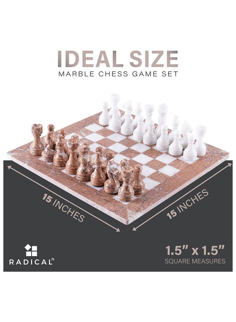 RADICALn Marble Chess Set 15 Inches Marinara & White Handmade Chess Game Sets for Adults - Board Game 2 Player - 1 Chess Board & 32 Chess Pieces - Image 4
