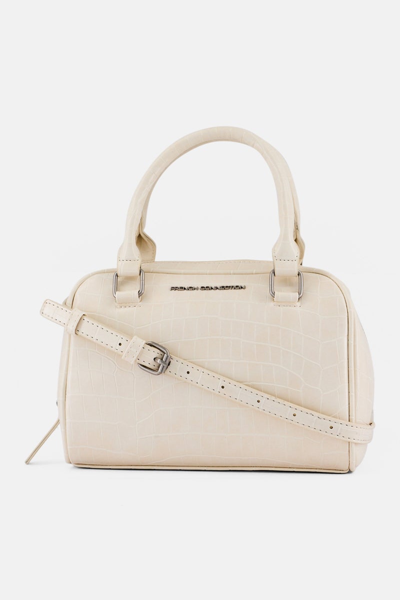 French Connection Women Nora Croco Top Handle Satchel Bag, Cream  - Image 1