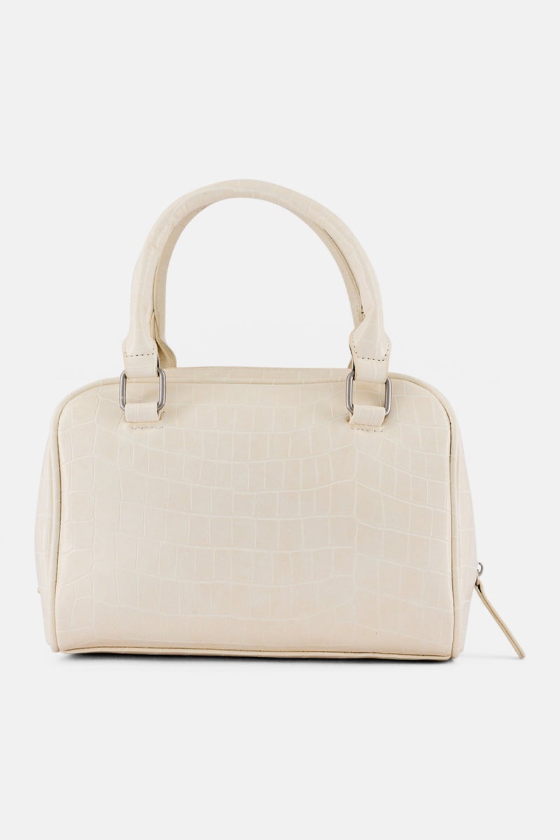 French Connection Women Nora Croco Top Handle Satchel Bag, Cream  - Image 3