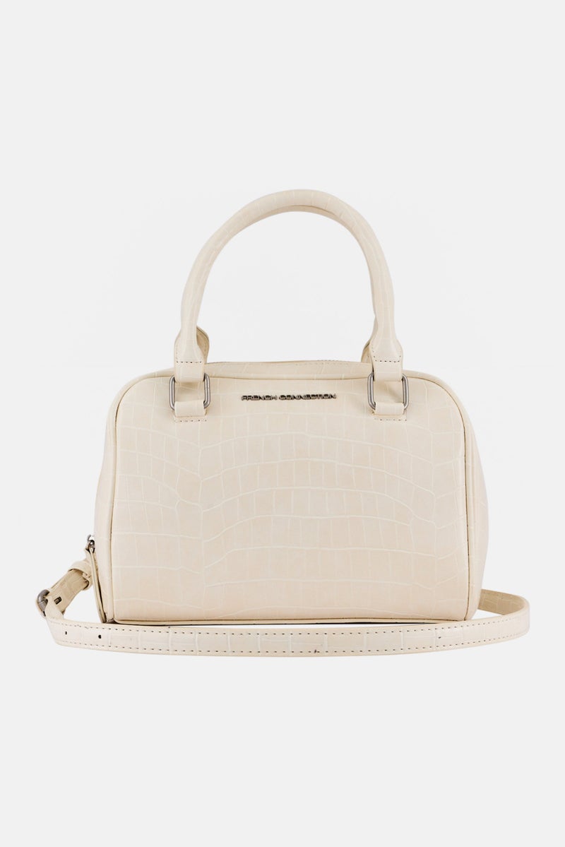 French Connection Women Nora Croco Top Handle Satchel Bag, Cream  - Image 2