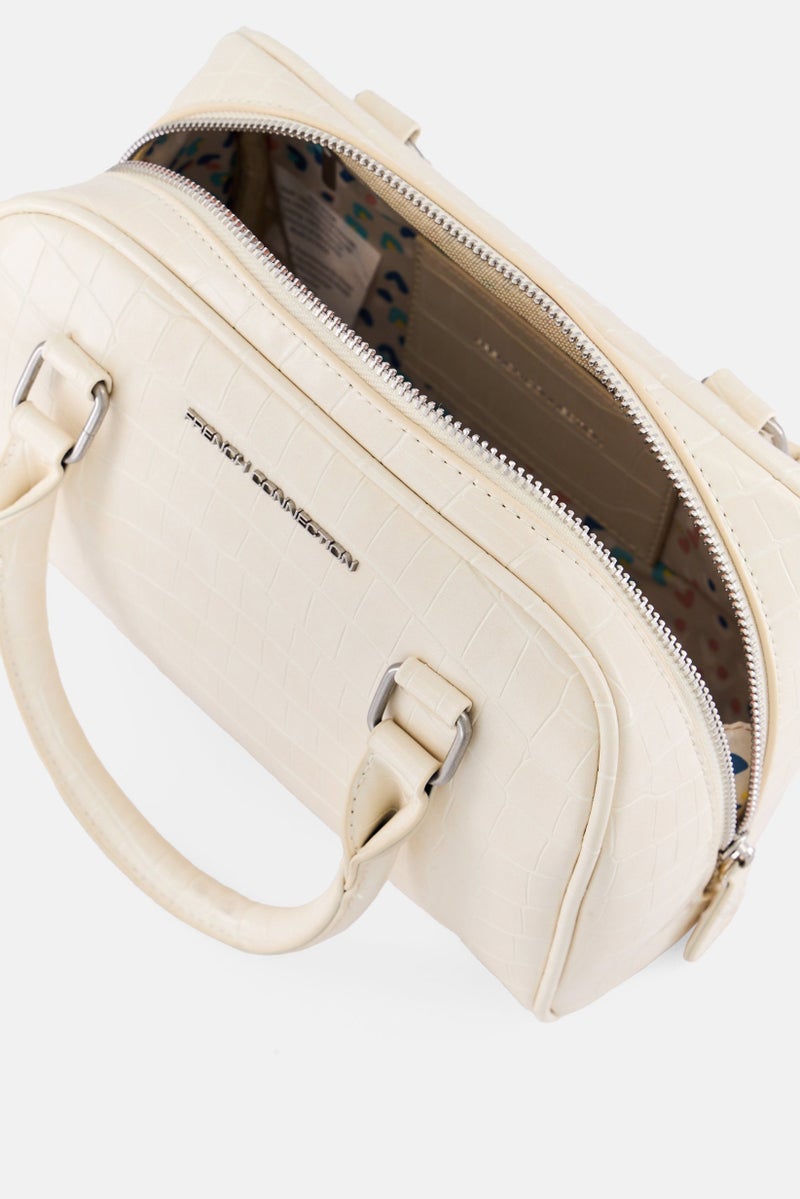 French Connection Women Nora Croco Top Handle Satchel Bag, Cream  - Image 4