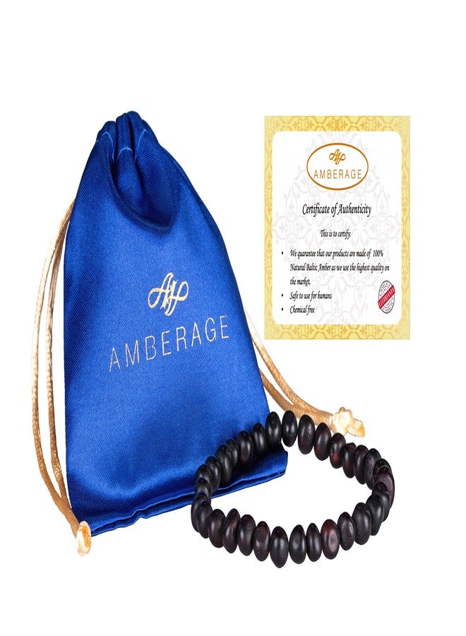 AMBERAGE Natural Baltic Amber Bracelet for Adults (Women/Men) - Hand made From Raw-Unpolished/Certified Baltic Amber Beads(6 Colors) (8, Raw-Unpolished Dark Cherry) - Image 2