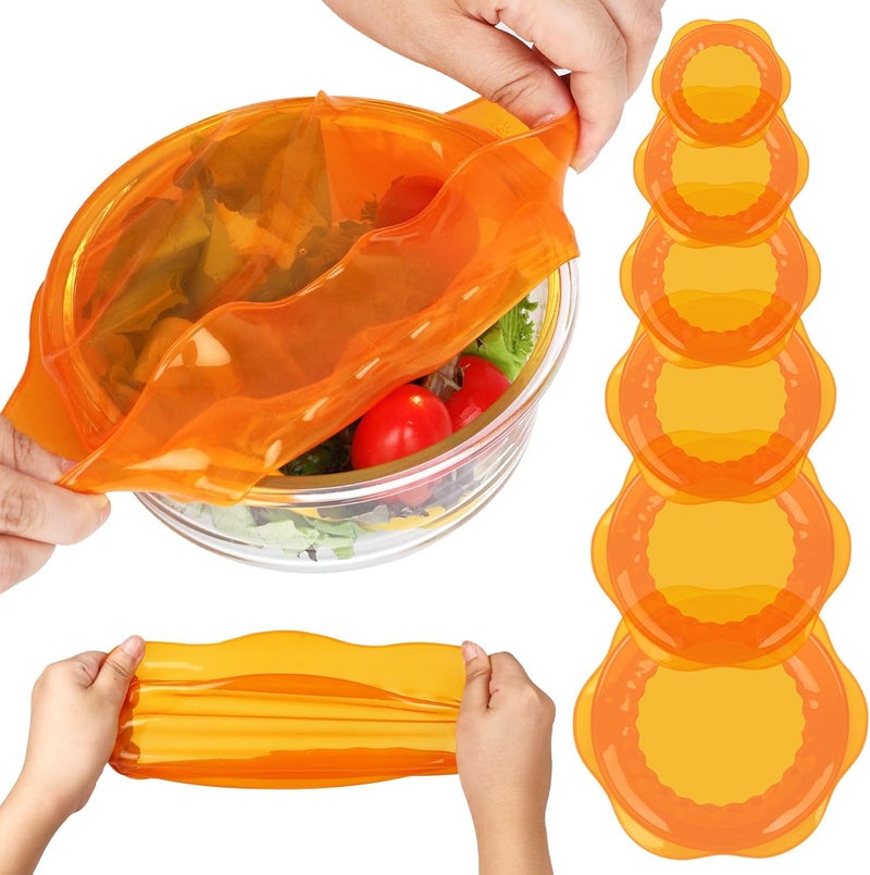 Rottogoon Silicone Stretch Lids for Food Storage in Fridge, Reusable Elastic Bowl Covers for Cup, Cans, Jars, Round & Rectangle Container, Food Grade Silicone Microwave Food Cover, Orange, 6PCS - Image 1