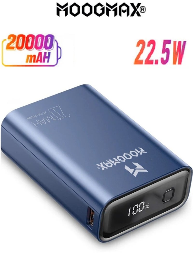 Moogmax Marvel Power Bank 20000 mAh. powerful 22.5W powerbank. mini power bank with a sleek design and compact size and weight. power bank fast charging with two charging ports (Type C charger & USB charger) support PD &QC. portable charger with a digital display. pawar bank that can be carried on airplanes. Blue. - Image 1