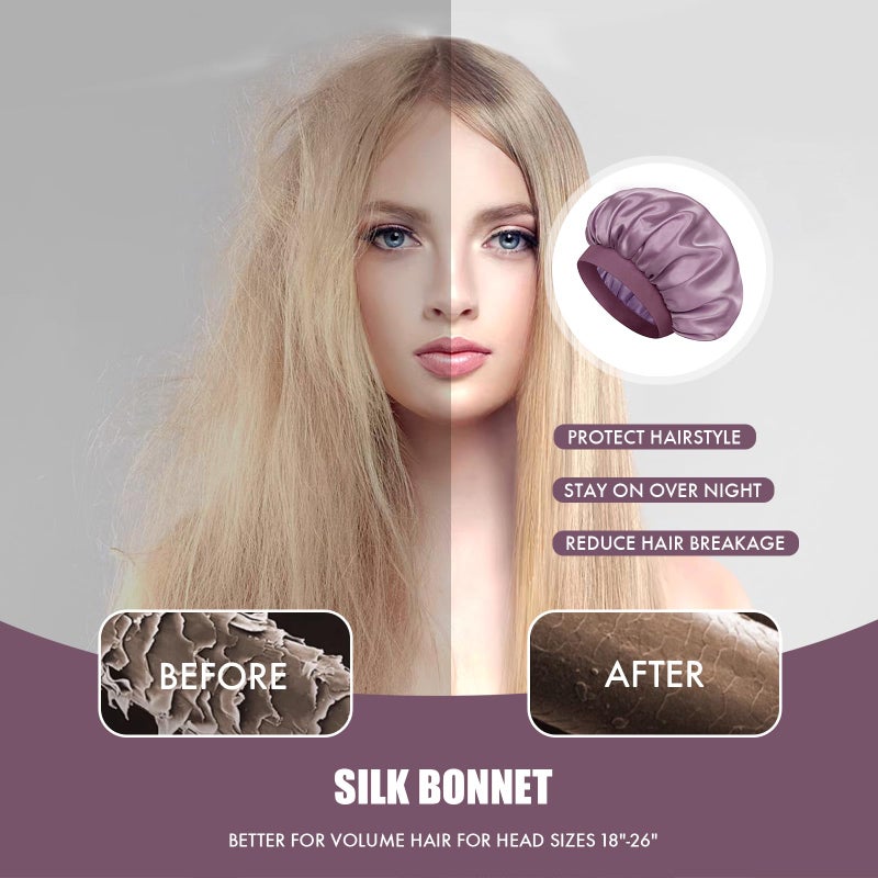 Doitory Satin Silk Bonnet for Sleeping, Double Layer Silk Sleep Cap for Men & Women, Soft Satin Lined Bonnet for Natural & Curly Hair(Dark Purple) - Image 5