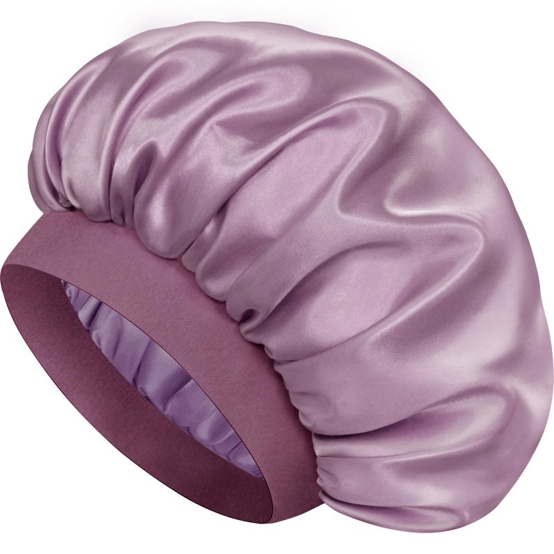 Doitory Satin Silk Bonnet for Sleeping, Double Layer Silk Sleep Cap for Men & Women, Soft Satin Lined Bonnet for Natural & Curly Hair(Dark Purple) - Image 1