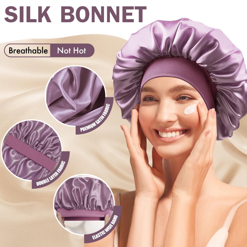 Doitory Satin Silk Bonnet for Sleeping, Double Layer Silk Sleep Cap for Men & Women, Soft Satin Lined Bonnet for Natural & Curly Hair(Dark Purple) - Image 3