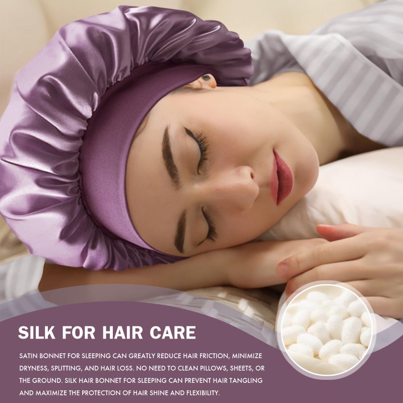 Doitory Satin Silk Bonnet for Sleeping, Double Layer Silk Sleep Cap for Men & Women, Soft Satin Lined Bonnet for Natural & Curly Hair(Dark Purple) - Image 4