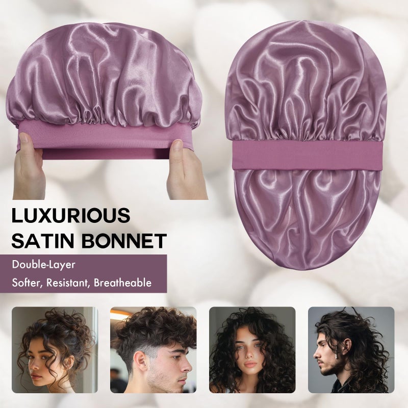 Doitory Satin Silk Bonnet for Sleeping, Double Layer Silk Sleep Cap for Men & Women, Soft Satin Lined Bonnet for Natural & Curly Hair(Dark Purple) - Image 2