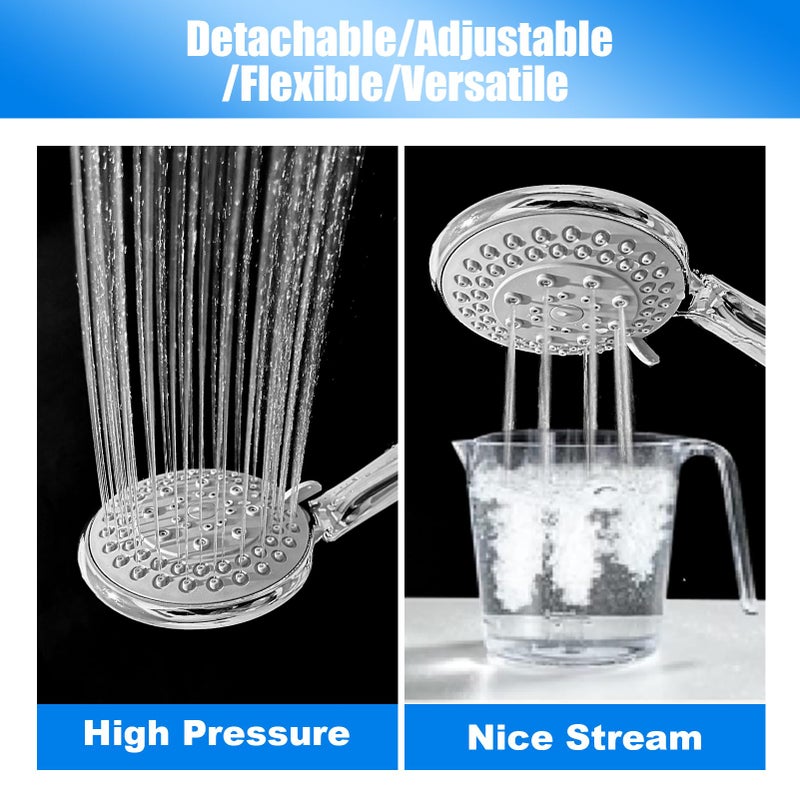 LifHap Detachable Handheld Shower Head with Hose - High pressure 5 Functions Showerheads Hand Held Shower Heads,Extra Long 4.7 ft. Stainless Steel Hose and Holder. - Image 5