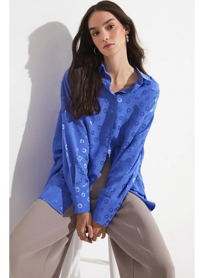 JUNE June Exclusive Self Patterned Viscose Shirt Blue