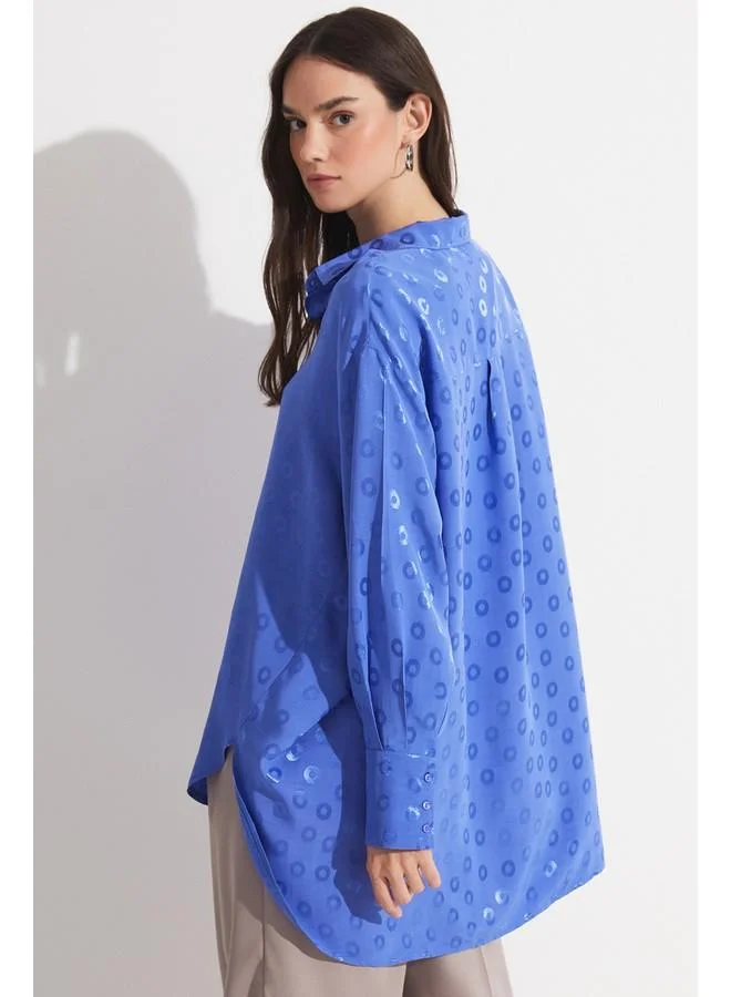 JUNE June Exclusive Self Patterned Viscose Shirt Blue