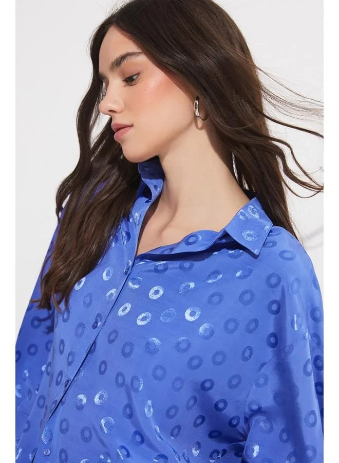 JUNE June Exclusive Self Patterned Viscose Shirt Blue
