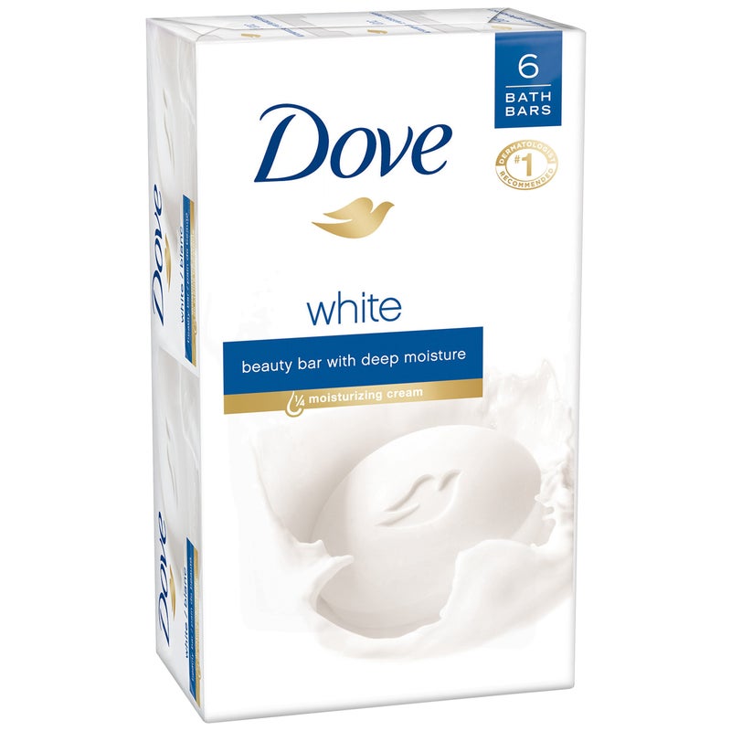 Dove Beauty Bar, White 4 oz, 6 Bar, Blue, Unscented, 24 Oz - Image 1