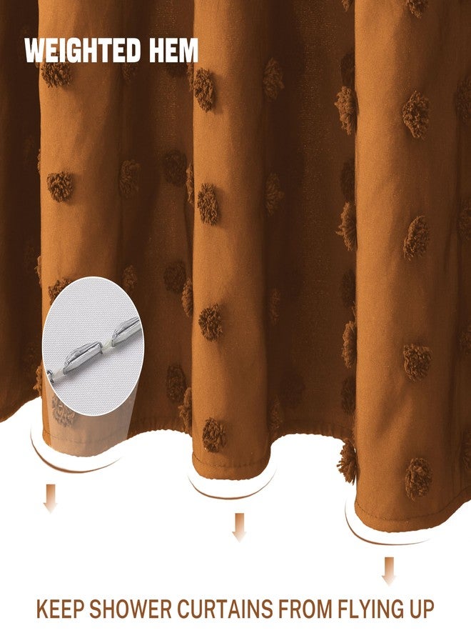 Siiluminisoy Boho Farmhouse Pumpkin Orange Shower Curtain Woven Fabric Shower Curtain, 72 x 72 Tufted Pleat Floral Puffs Textured Modern Farmhouse Minimalist Shower Curtain Set with Hooks for Bathroom - Image 3