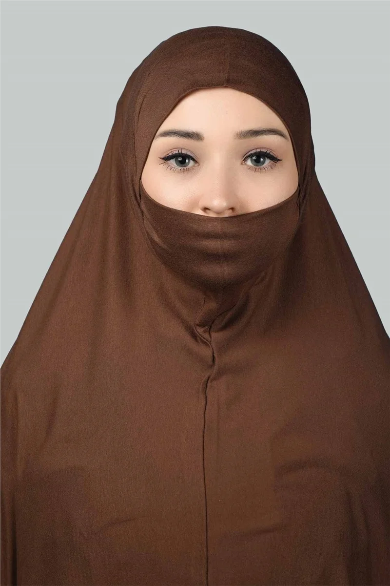 التوبة Ready-made Turban Practical Scarf with Veil Hijab with Nikap - Prayer Cover Soufflé (3Xl) - Chocolate