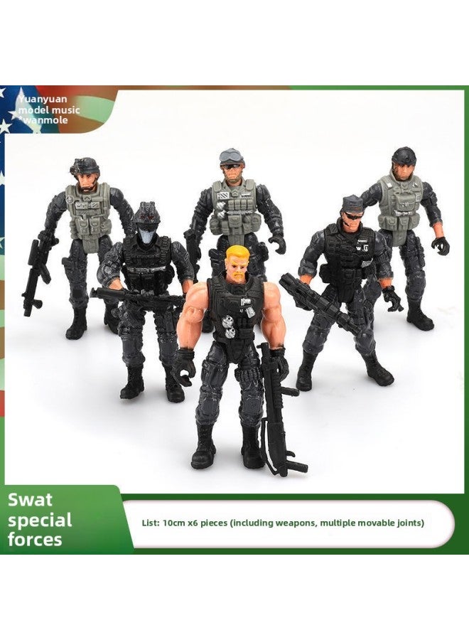 Inch Plastic Soldier Model Special Soldier Soldier Police Doll Joint Movable Hand Toy-Color:Swat 6-person Team  - Image 1