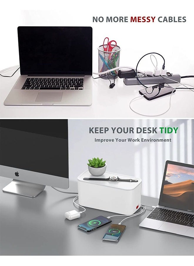 عربست - صندوق تمديد الطاقة وإدارة الكابلات 2 في 1 ، 5 منافذ عالمية ، 3 شرائط طاقة لكابل USB بطول 2 متر ، حقيبة تنظيمية أنيقة لحماية الأطفال الأليفة وسطح مكتب أنيق - Image 1