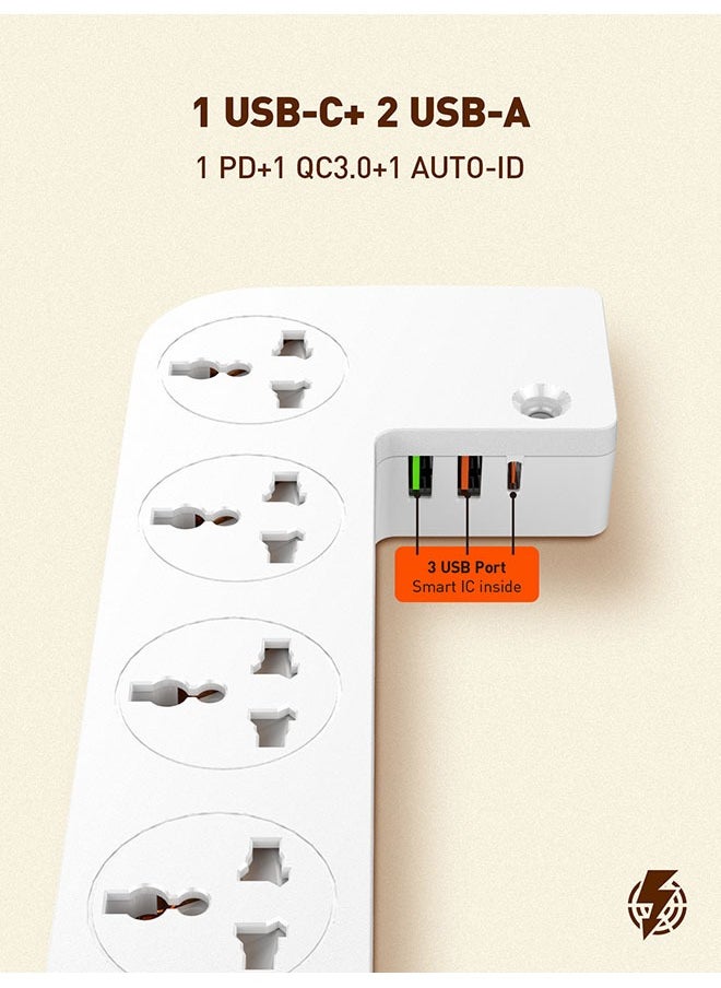 عربست - صندوق تمديد الطاقة وإدارة الكابلات 2 في 1 ، 5 منافذ عالمية ، 3 شرائط طاقة لكابل USB بطول 2 متر ، حقيبة تنظيمية أنيقة لحماية الأطفال الأليفة وسطح مكتب أنيق - Image 1