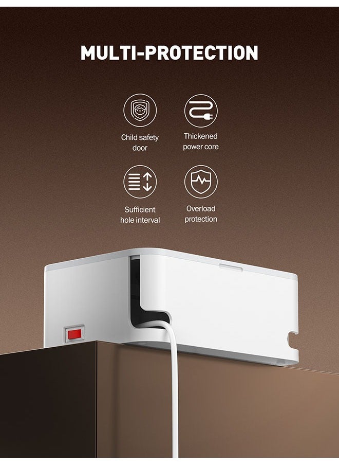 عربست - صندوق تمديد الطاقة وإدارة الكابلات 2 في 1 ، 5 منافذ عالمية ، 3 شرائط طاقة لكابل USB بطول 2 متر ، حقيبة تنظيمية أنيقة لحماية الأطفال الأليفة وسطح مكتب أنيق - Image 1