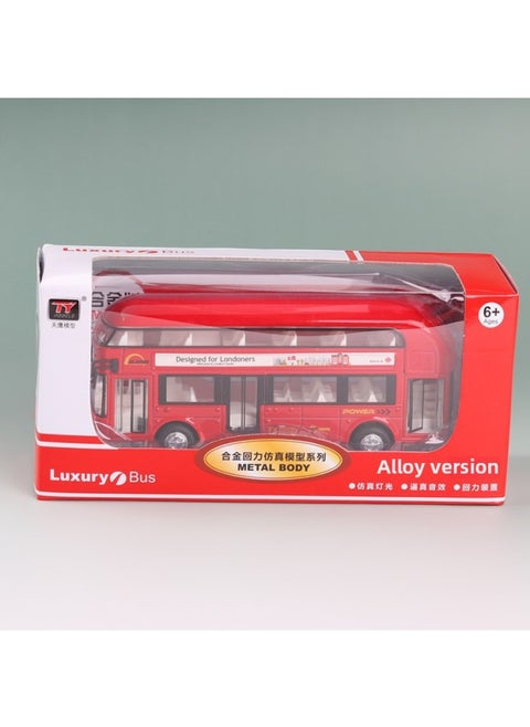 Tianying Alloy Car Model 1:36 Double-layer Bus Pull Back Sound Light Toy Bus Car Music Model Ornaments-Color:6008B Red Window Box