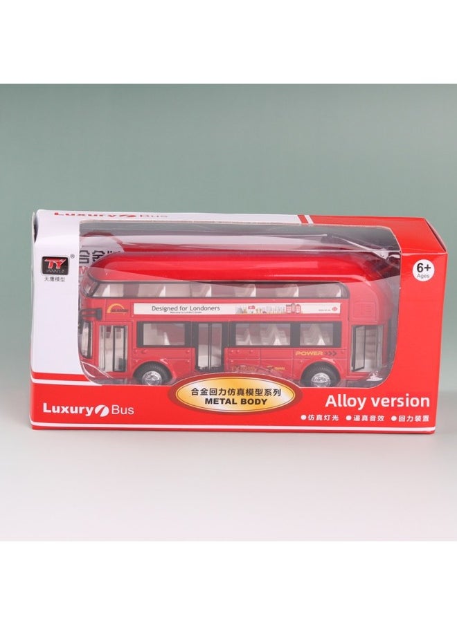 Tianying Alloy Car Model 1:36 Double-layer Bus Pull Back Sound Light Toy Bus Car Music Model Ornaments-Color:6008B Red Window Box