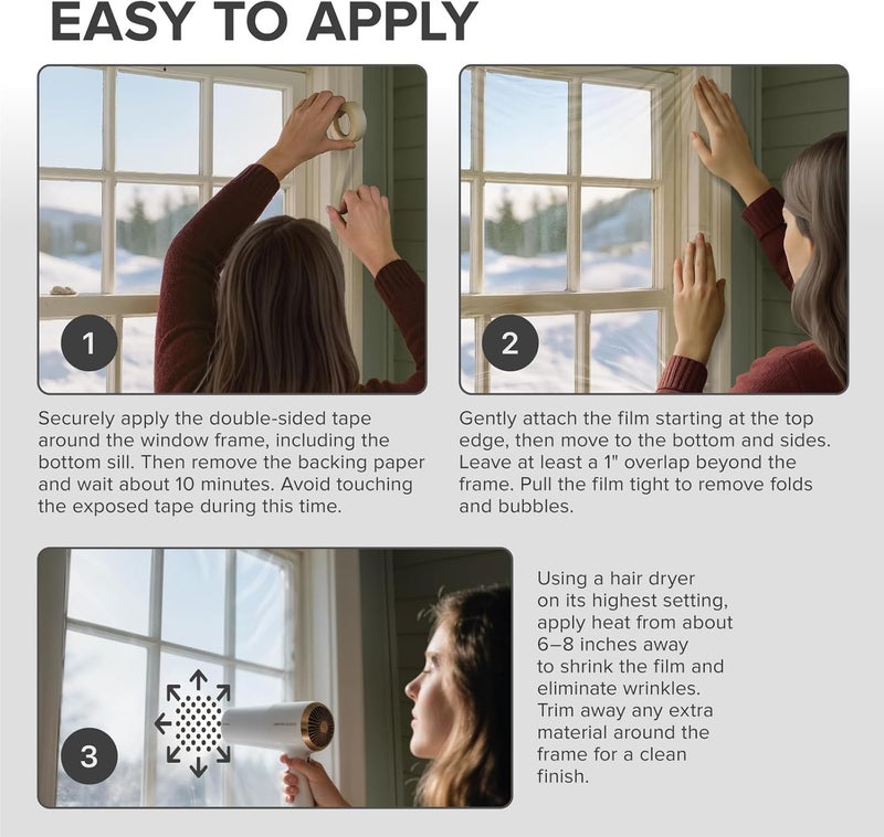 X-Protector Window Insulation for Winter - 9 Pack 42in x 62in - Clear Window Insulation Kit - Perfect Sealer from Cold - Plastic Thermal Cover to Keep The Home Warm! - Image 4