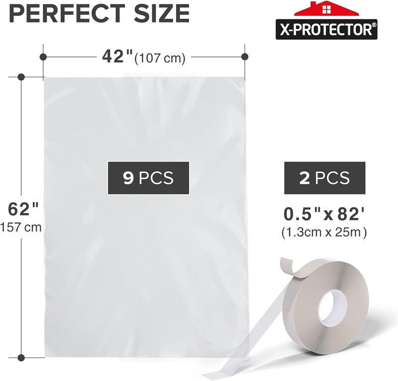 X-Protector Window Insulation for Winter - 9 Pack 42in x 62in - Clear Window Insulation Kit - Perfect Sealer from Cold - Plastic Thermal Cover to Keep The Home Warm! - Image 2