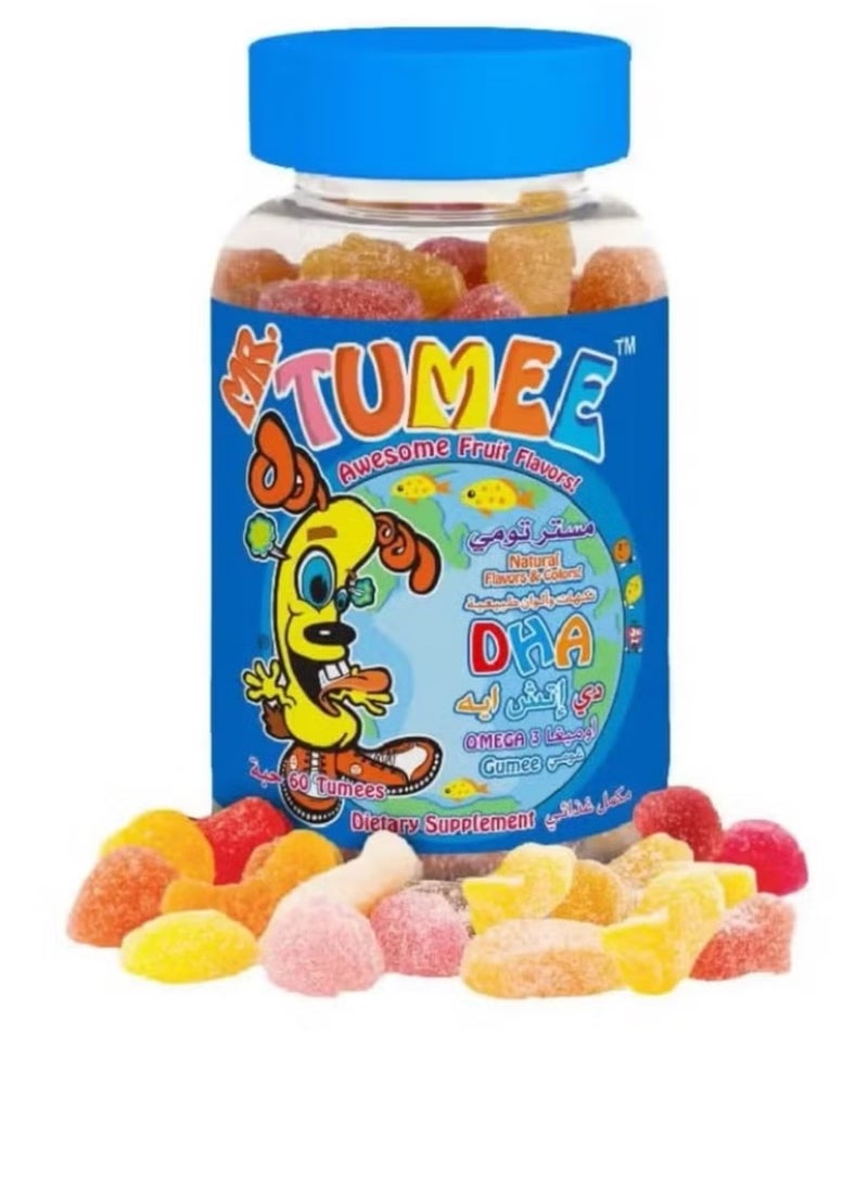 MR.TUMEE DHA Omega 3 Lemon, Orange and Strawberry Gelatin-Free Chewable Tablets, Chewable Dietary Supplement, Natural Flavors and Colors 60 Pieces of Vitamins Candy - Image 1