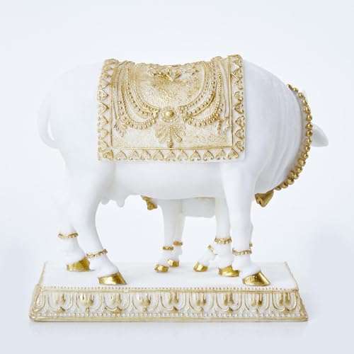 Karigaari India Divine Kamdhenu: Handcrafted Dhayana Polyresin Cow and Calf Figurine for Auspicious Home Decor - Bring Prosperity, Peace & Spiritual Harmony to Your Space - Image 5
