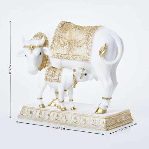 Karigaari India Divine Kamdhenu: Handcrafted Dhayana Polyresin Cow and Calf Figurine for Auspicious Home Decor - Bring Prosperity, Peace & Spiritual Harmony to Your Space - Image 2