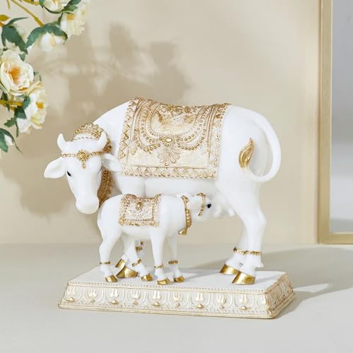Karigaari India Divine Kamdhenu: Handcrafted Dhayana Polyresin Cow and Calf Figurine for Auspicious Home Decor - Bring Prosperity, Peace & Spiritual Harmony to Your Space - Image 1