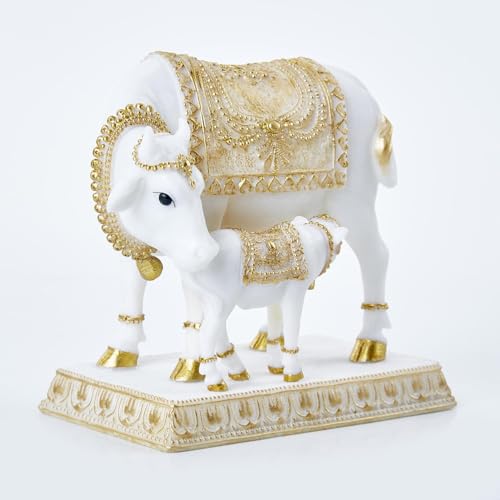 Karigaari India Divine Kamdhenu: Handcrafted Dhayana Polyresin Cow and Calf Figurine for Auspicious Home Decor - Bring Prosperity, Peace & Spiritual Harmony to Your Space - Image 4