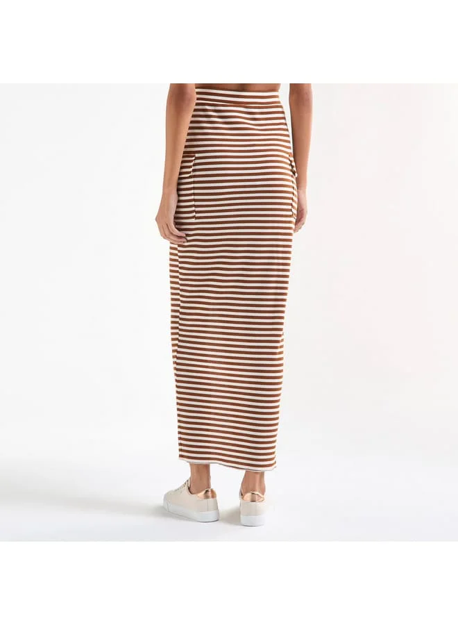 Splash FAV Striped Pencil Skirt with Pockets and Slit