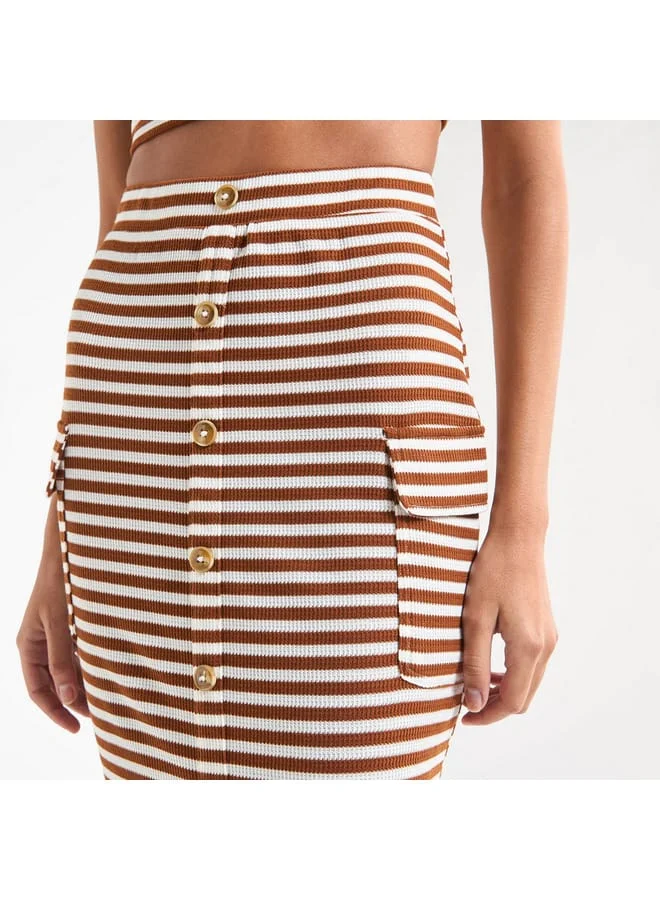 Splash FAV Striped Pencil Skirt with Pockets and Slit