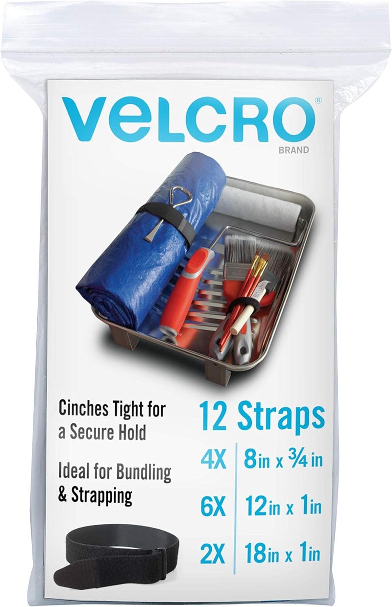 Velcro Brand Bulk Pack 12 Reusable Fastening Cable Straps with Buckle Variety Sizes 8"-12"-18" Multi-Purpose Cinch Strap VEL-30100-AMS - Image 2