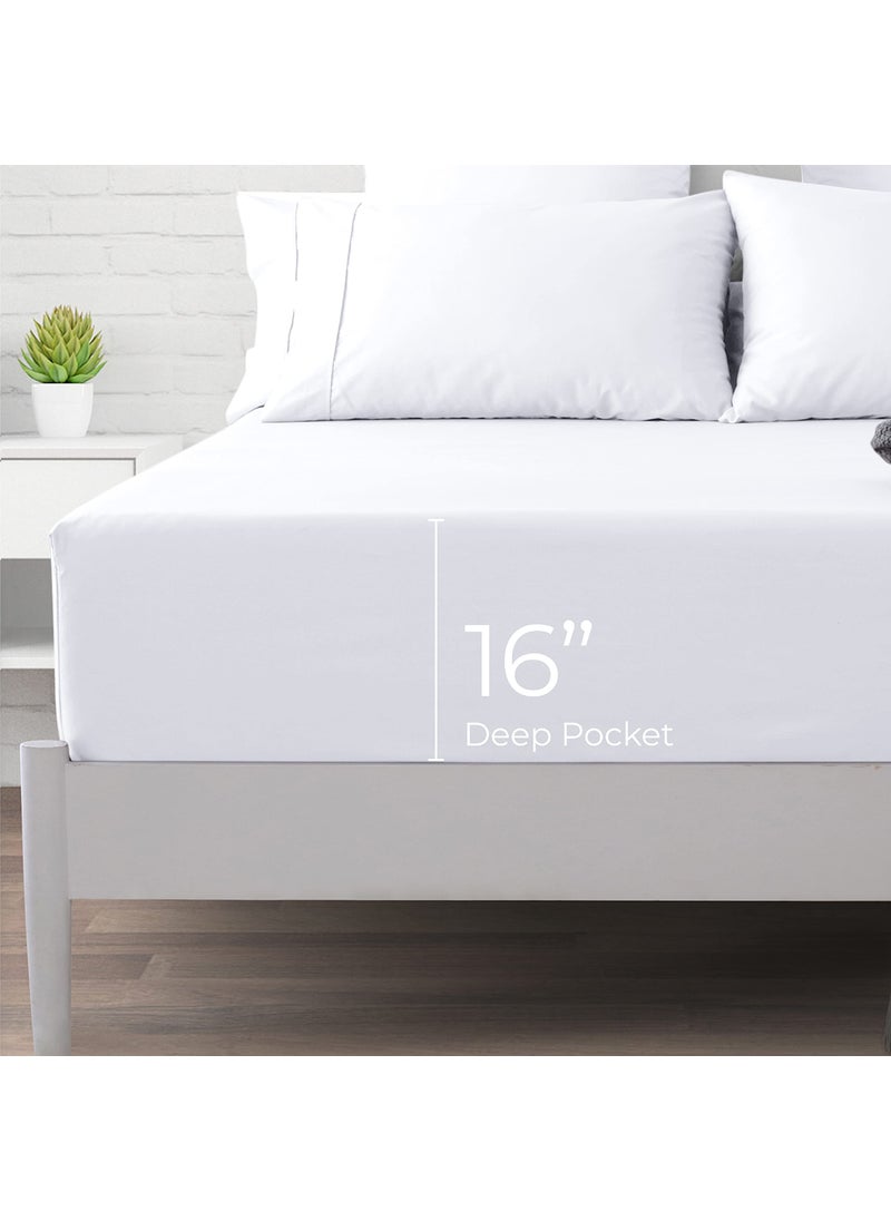 THREAD SPREAD 1000 Thread Count 100% Cotton Fitted Sheet  White Twin XL Fitted Sheet  Long - Staple Combed Pure Natural Cotton Sheet  Soft & Silky Sateen Weave  - Image 1