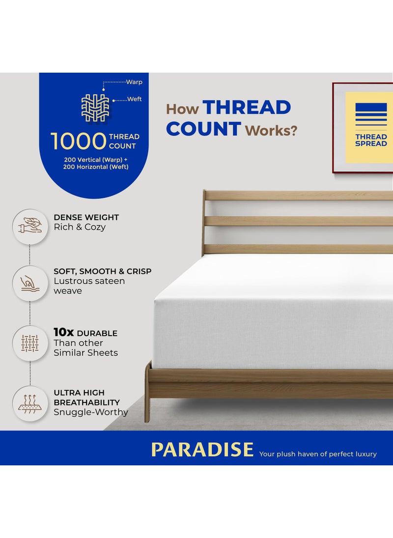 THREAD SPREAD 1000 Thread Count 100% Cotton Fitted Sheet  White Twin XL Fitted Sheet  Long - Staple Combed Pure Natural Cotton Sheet  Soft & Silky Sateen Weave  - Image 3
