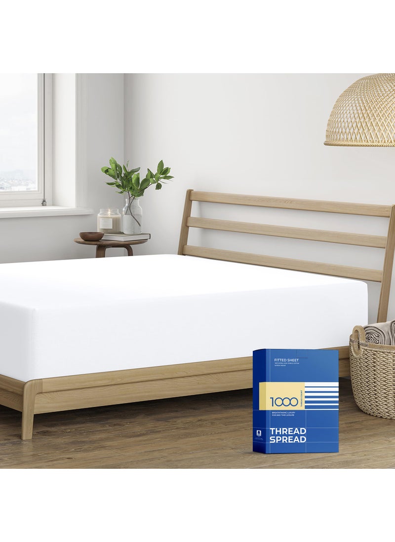 THREAD SPREAD 1000 Thread Count 100% Cotton Fitted Sheet  White Twin XL Fitted Sheet  Long - Staple Combed Pure Natural Cotton Sheet  Soft & Silky Sateen Weave  - Image 2